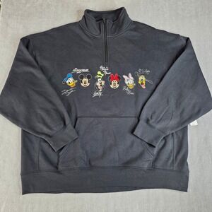 NWT Disney Parks Quarter Zip Sweatshirt Womens Large Black New Mickey Friends